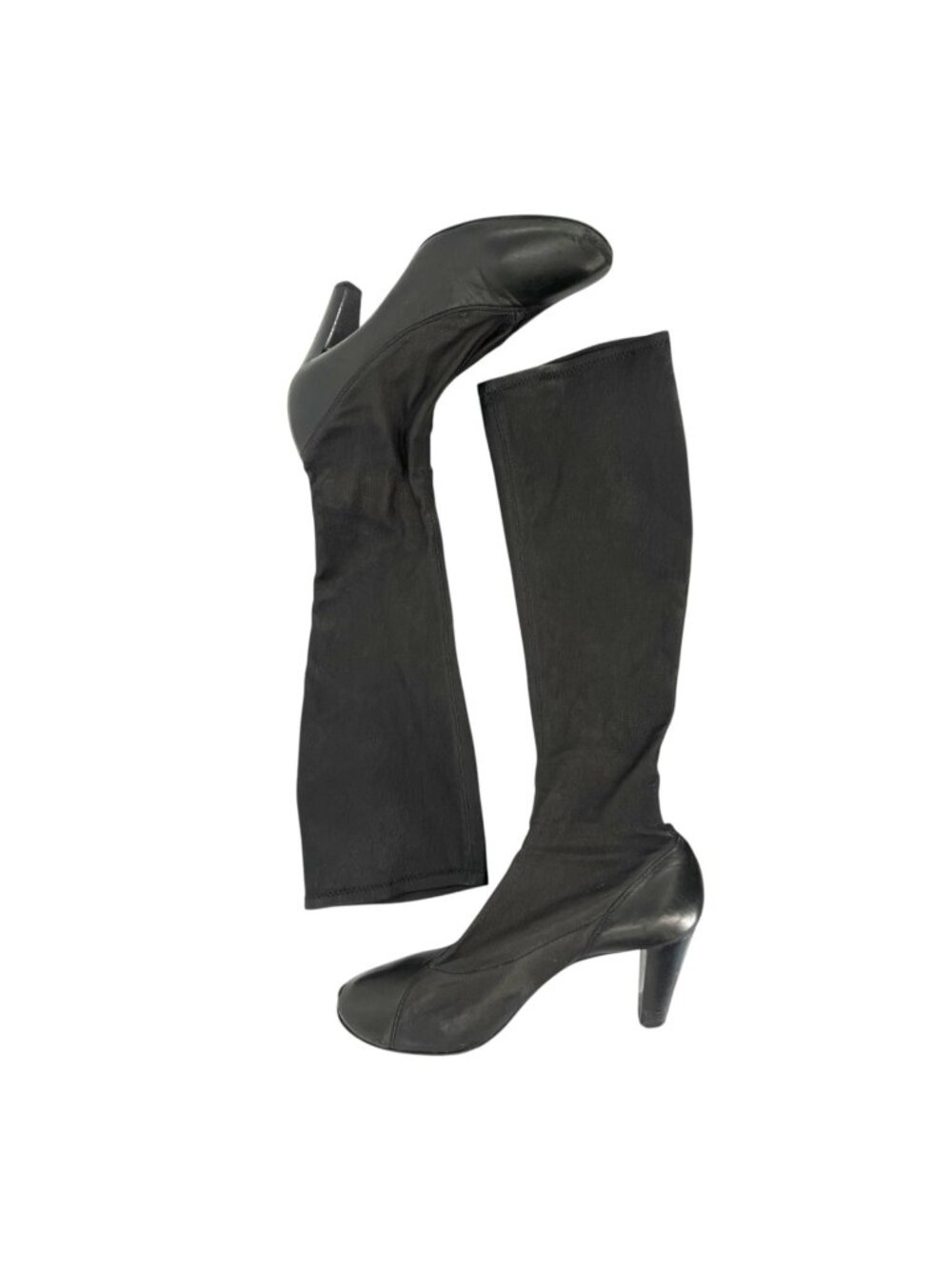 Emporio Armani Black Leather Stretch Knee-High Heeled Boots Size 38 IT 7.5 US